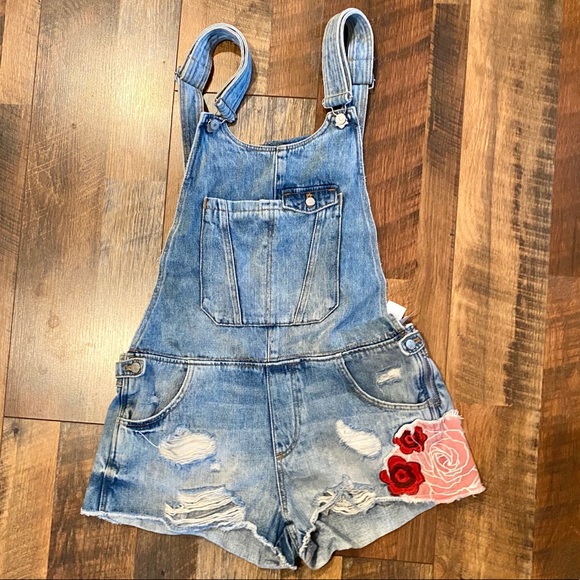 Zara Pants - ZARA Trafaluc Denim Overall Embroidered Shorts